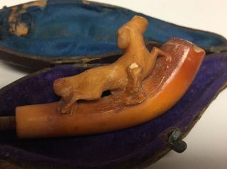 Antique Miniature Meerschaum Smoking Pipe with Carved Dog 4