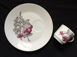 Vintage Jsc Snack Plate And Cup Set Fruit Tree Series: Cherry