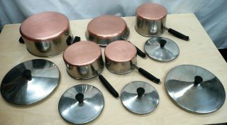 5 Piece Vintage 1801 Revere Ware Stainless Steel With Copper Bottoms