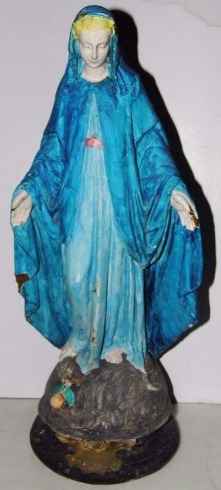 19thc.  Chalkware Holy Statue Blessed Virgin Mary Irish Catholic Shabby Chic 17in