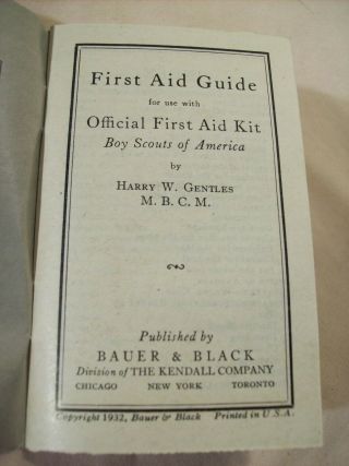 1932 OFFICIAL BOY SCOUTS OF AMERICA FIRST AID KIT w/TIN,  POUCH,  & GUIDE BOOKLET 5
