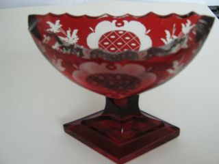 Ruby Flashed Etched Cut To Clear Boat Shaped Master Salt