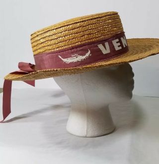 Vintage Italian Boater Gondolier Hat With Red Ribbon Venezia By Moda Eleganza 56