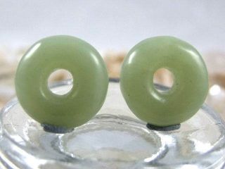 Set Of 2 Vintage Natural Jade - Donuts Shape Carved Beads