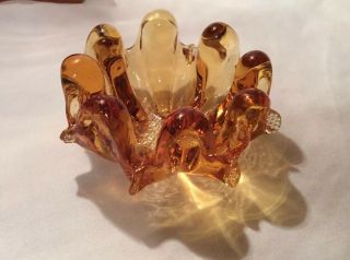 Vtg.  Yellow Amber Glass Bowl Like Murano Cigar Ashtray Flower Ash Trinket Tray
