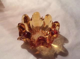 Vtg.  Yellow Amber Glass Bowl Like Murano Cigar Ashtray Flower Ash Trinket Tray 2