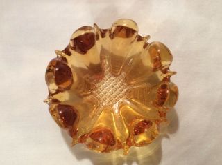 Vtg.  Yellow Amber Glass Bowl Like Murano Cigar Ashtray Flower Ash Trinket Tray 4