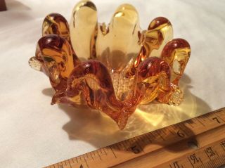 Vtg.  Yellow Amber Glass Bowl Like Murano Cigar Ashtray Flower Ash Trinket Tray 5