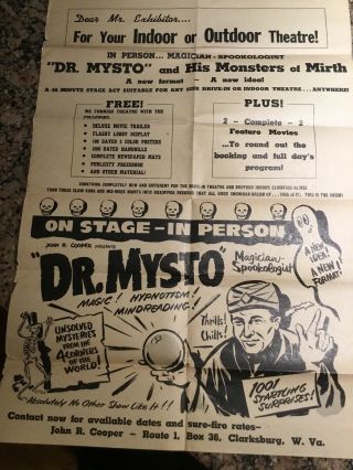 Spook Show Sales Poster Promotional Dr.  Mysto Ghost Magic