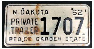 North Dakota 1962 Private Trailer License Plate 1707
