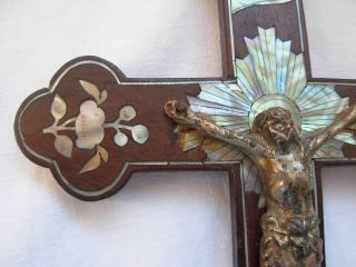 ANTIQUE ASIAN WOOD MOTHER OF PEARL MARQUETRY CRUCIFIX,  19th CENTURY. 5