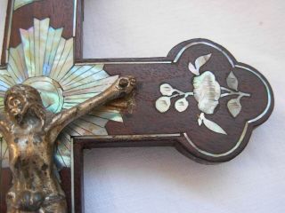 ANTIQUE ASIAN WOOD MOTHER OF PEARL MARQUETRY CRUCIFIX,  19th CENTURY. 7