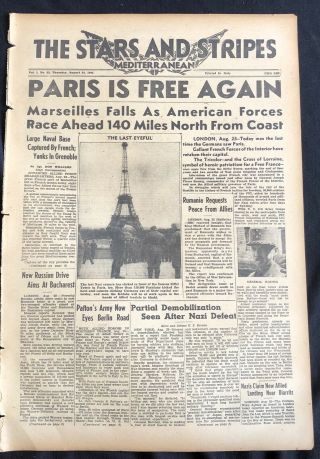 Best 1944 Ww Ii Display Newspaper Paris France Liberated By Allies Nazis Retreat