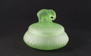 Vintage Greensburg Glass Green Elephant Powder Box/jar With Lid - Satin Green
