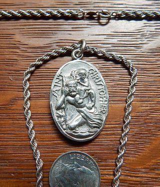 Vintage Saint Christopher Our Lady Of The Highway Sterling Silver Pendant Chain