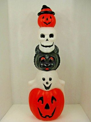 Vtg Empire 32 " Halloween Totem Pole Pumpkin Skull Cat Ghost Blow Mold Lights Up