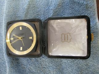 Vintage mid century Bulova 8 (day) swiss made travel clock w leather case 7