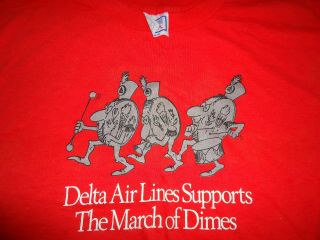 Vtg Delta Airlines Rare 1988 Large Shirt Supports The March Of Dimes Teamwalk