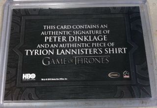 Game Of Thrones Inflexions Peter Dinklage Relic Cut Autograph 2