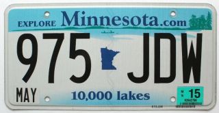 Explore Minnesota 2015 " 10,  000 Lakes " License Plate,  975 Jdw