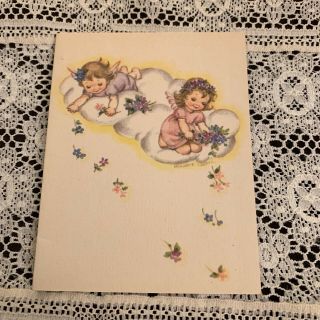 Vintage Greeting Card Easter Angel Girls Clouds Rust Craft M Cooper