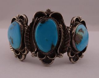 Vintage Native American Handmade Sterling Silver Turquoise Bracelet B5