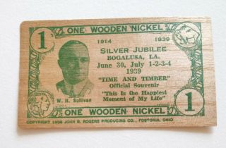 Wooden Nickel Bogalusa,  La Silver Jubilee 1939 Very Rare