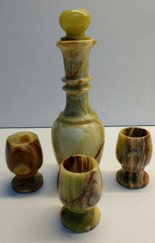 Afghanistan Alabaster Carved Bottle And Cup Set