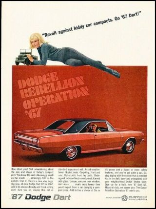 1967 Dodge Dart Gt Rebellion Vintage Advertisement Print Art Car Ad J500
