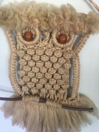 Vintage 70s Macrame Owl Wall Hanging Fluffy - Retro Boho Style - 36” - Made On Twig