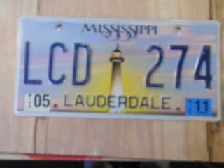 Us License Plate Mississippi " Lcd 274 " Expired 5/11 Lighthouse