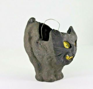 Vintage Egg Crate Paper Mache Halloween Arched Back Angry Black Cat Lantern
