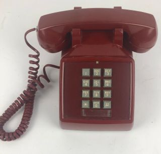 Vintage Red Touch Tone Telephone Push Button Desk Phone Western Electric Bell