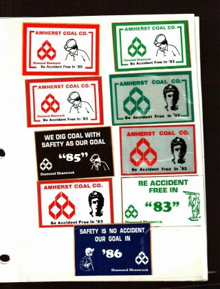 Rare Set Of 9 Diamond Shamrock Amherst Coal Co.  Coal Mining Stickers 962