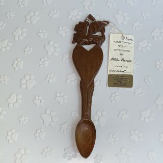 Mike Davies 1996 Hand Carved Mahogany Wood Welsh Love Spoon 9” - Engraved