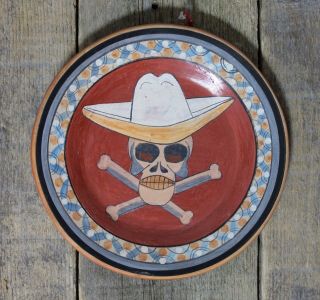Day Of The Dead Skull Plate Sombrero & Cross Bones Jimón Tonalá Mexican Folk Art
