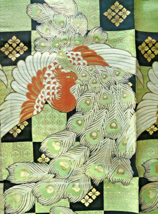Japanese Obi Brocade Table Cover With Gold Threads & Peacocks 26 " X 47 "