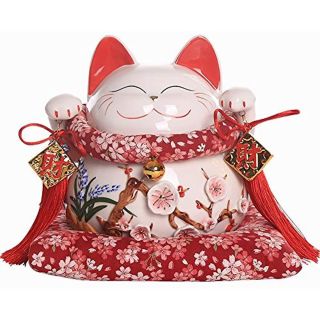 Tassels Large Size Ceramic Thriving Business Maneki Neko Lucky Cat Piggy Gift