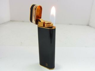 Cartier Paris Gas Lighter Trinity Black Lacquer Plaque Or Gold Plated