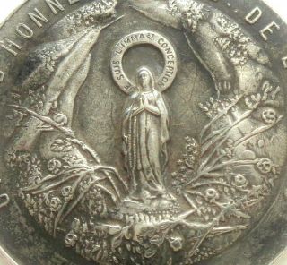 Extraordinary Antique Medal Pendant To Our Lady Of Lourdes & Ihs Christogram