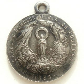 EXTRAORDINARY ANTIQUE MEDAL PENDANT TO OUR LADY OF LOURDES & IHS CHRISTOGRAM 2