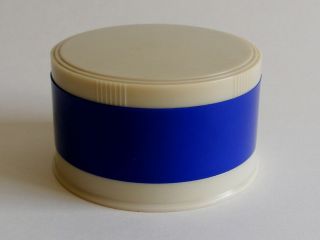Vintage Colt Plastics 8 Oz.  Cosmetic Container,  Cobalt Blue And Beige Vanity Jar