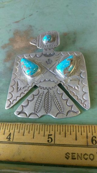 Rare Antique / Vintage Fred Harvey Thunderbird Pin - Old Turquoise Stone Huge