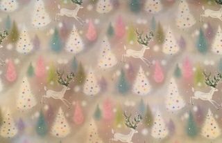 Vtg Christmas Wrapping Paper Gift Wrap Reindeer Winter Colorful Trees Nos Cute