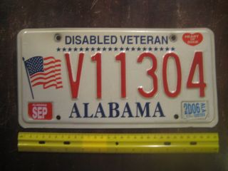 License Plate,  Alabama,  Disabled Veteran,  American Flag,  Heart Of Dixie,  V 11304