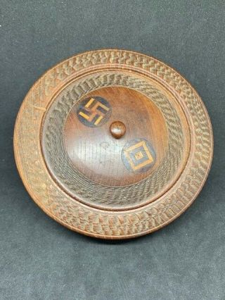 Antique Native American Wood Bowl With Swastika Peace Symbol