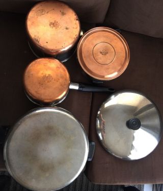 Vintage 7 Piece Revere Ware Copper Pots And Tea Kettle