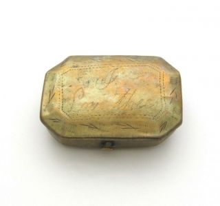 Antique Brass Snuff Box Tobacco Box Engraved " I Love Thee "