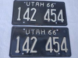 Pair: Utah 1966 Paint License Plate Matching Set Of Two.  2 Plates 