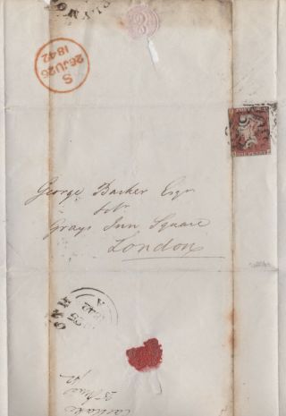1842 Qv Plymouth Mx Maltese Cross On Cover With A 1d Penny Red Imperf Stamp